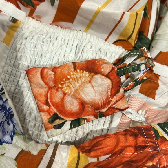 Anthropologie Maeve Strapless Belted A Line Midi Dress Red Floral Pockets XS NEW - Picture 15 of 16